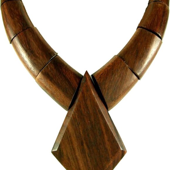 Natural Wood Necklace, Large Boho Tribal Wooden Necklace for Women Men, adjustab - Picture 1 of 5